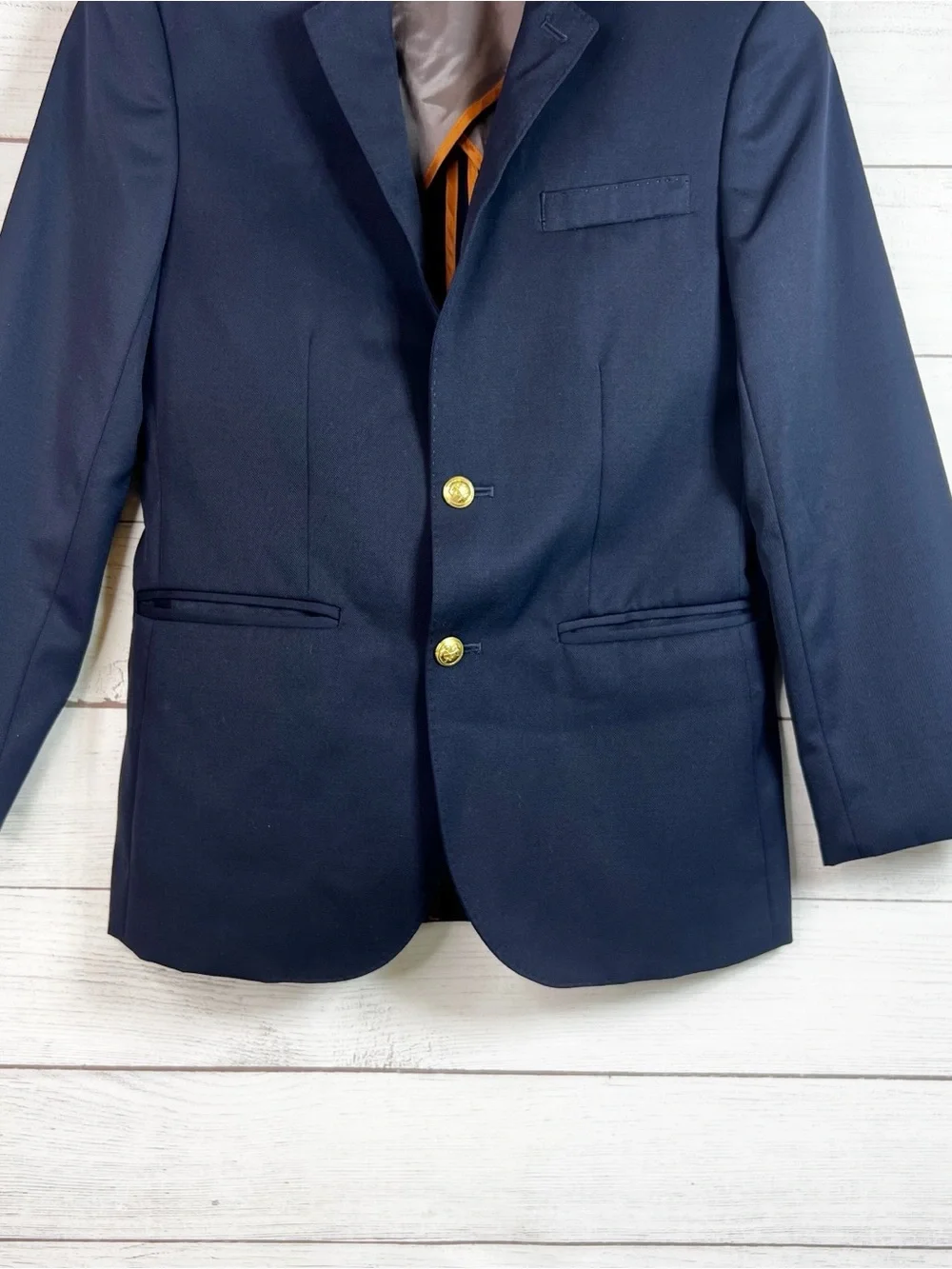 J CREW Crewcuts Boys Ludlow Suit Jacket Navy Blue Two Gold Button Size 14 Preppy